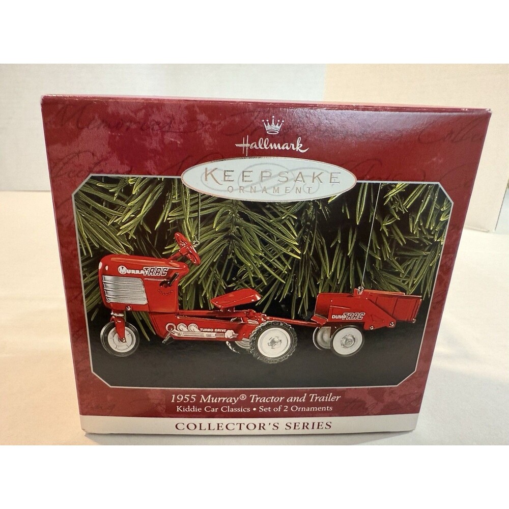 Vintage 1998 Hallmark 1955 Murray Tractor and Trailer Ornament In Box Kiddie Car